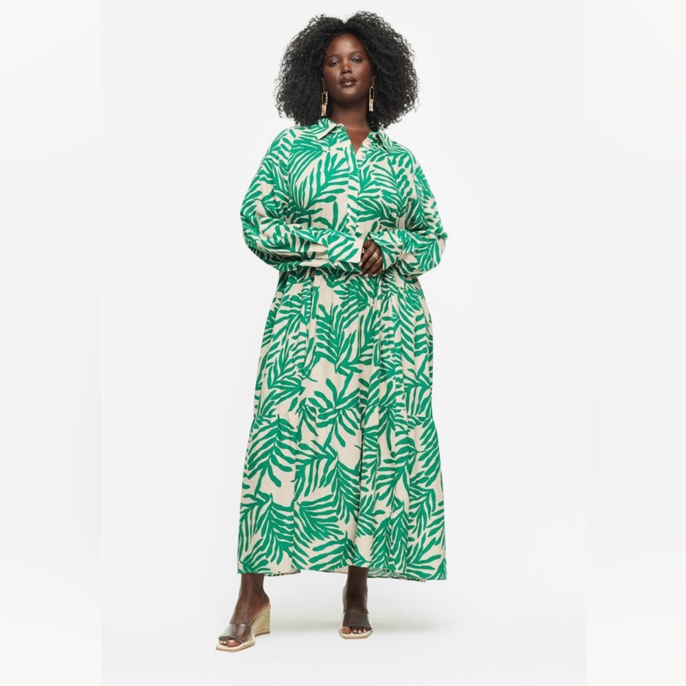 H&M Green/Leaf Patterned Shirt Dress